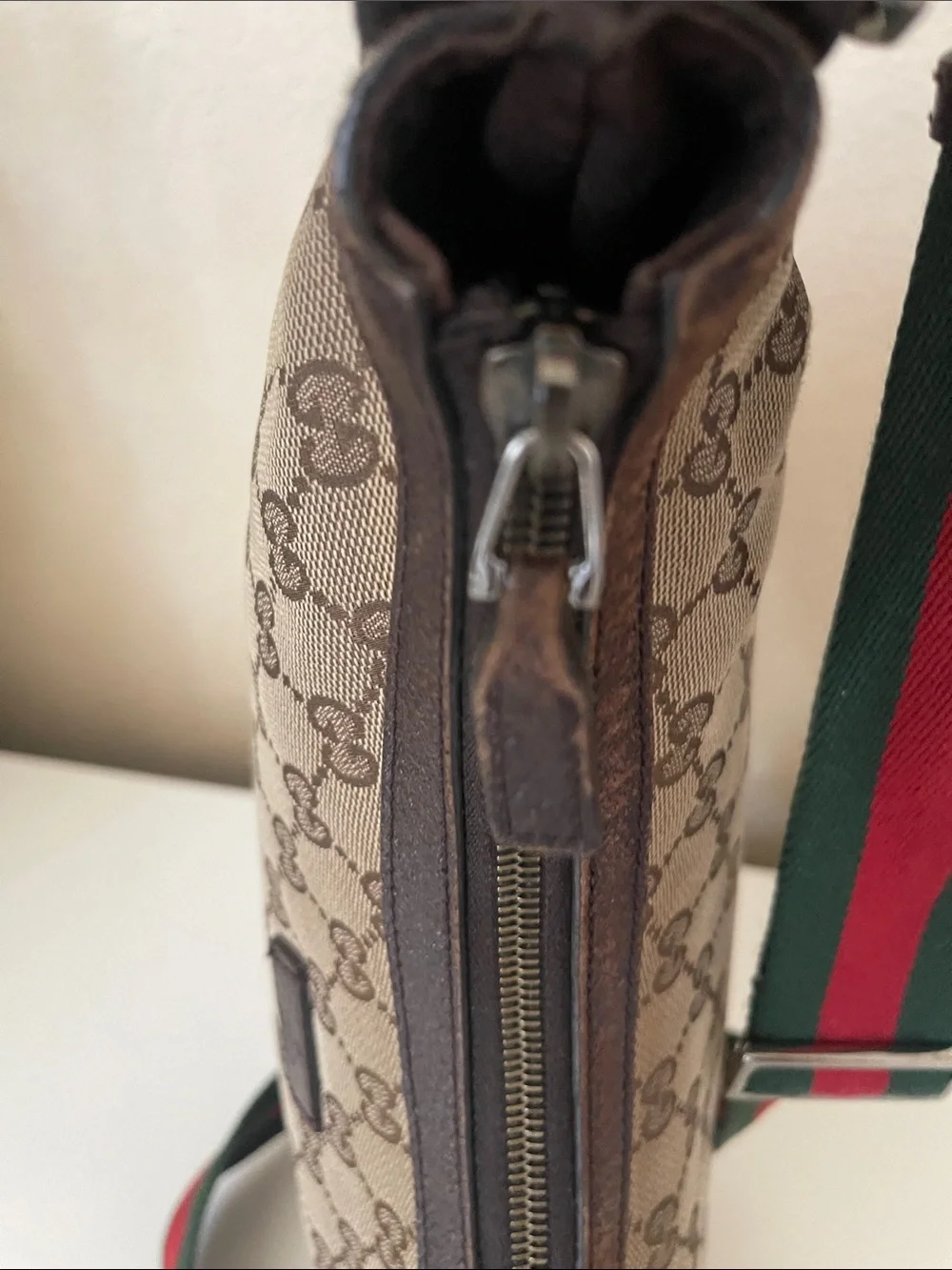 Gucci Beige/Brown GG Canvas Hobo with Green and Red Web Strap
